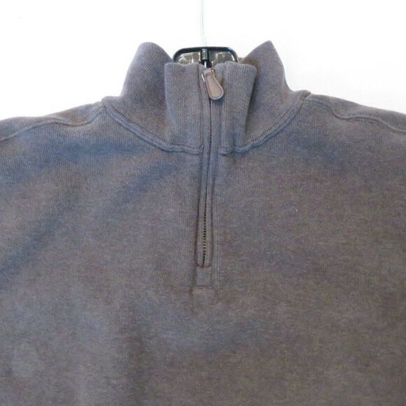 Lands End Pullover Sweater Men's Size Large Brown 1/4 Zip Heavyweight Cotton - Picture 2 of 7